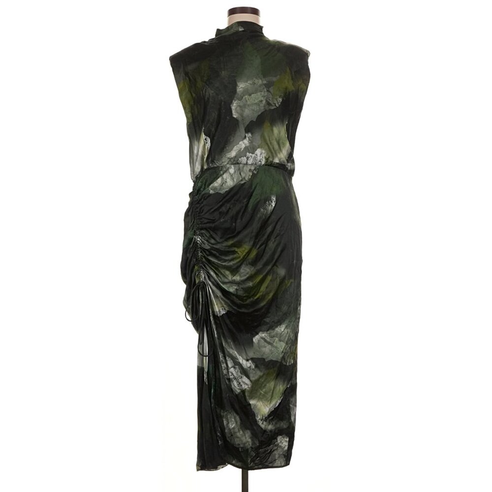 AllSaints Isa Appalachian Dress Floral Printed Black Ruched Midi Dress Size 10